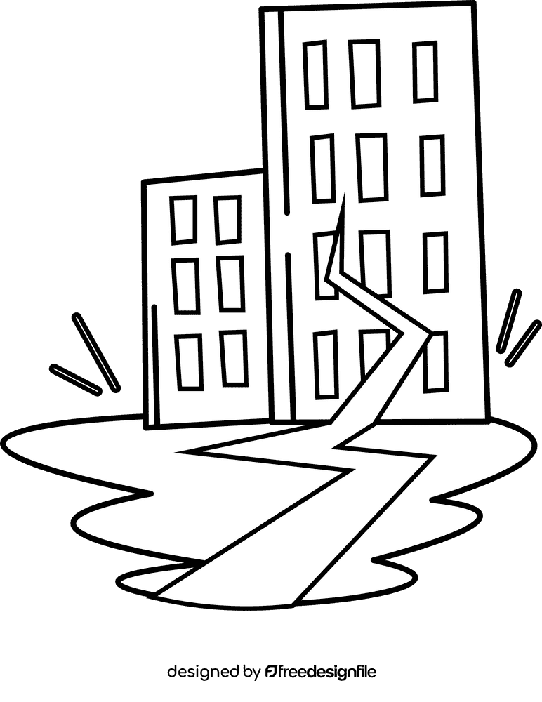 Earthquake skyscrapers black and white clipart