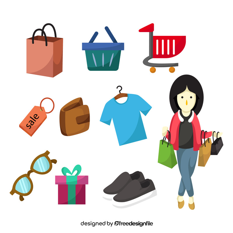 Shopaholic icons set vector