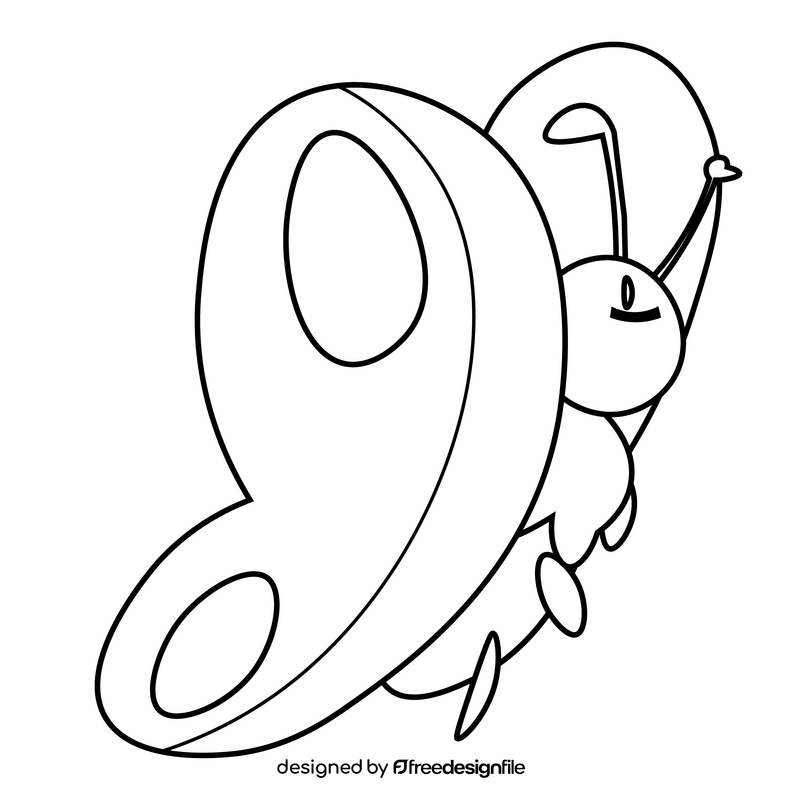 Cartoon butterfly flying black and white clipart