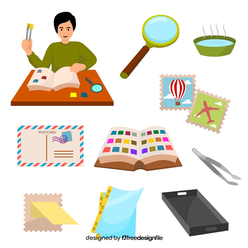 Stamp collecting images set vector