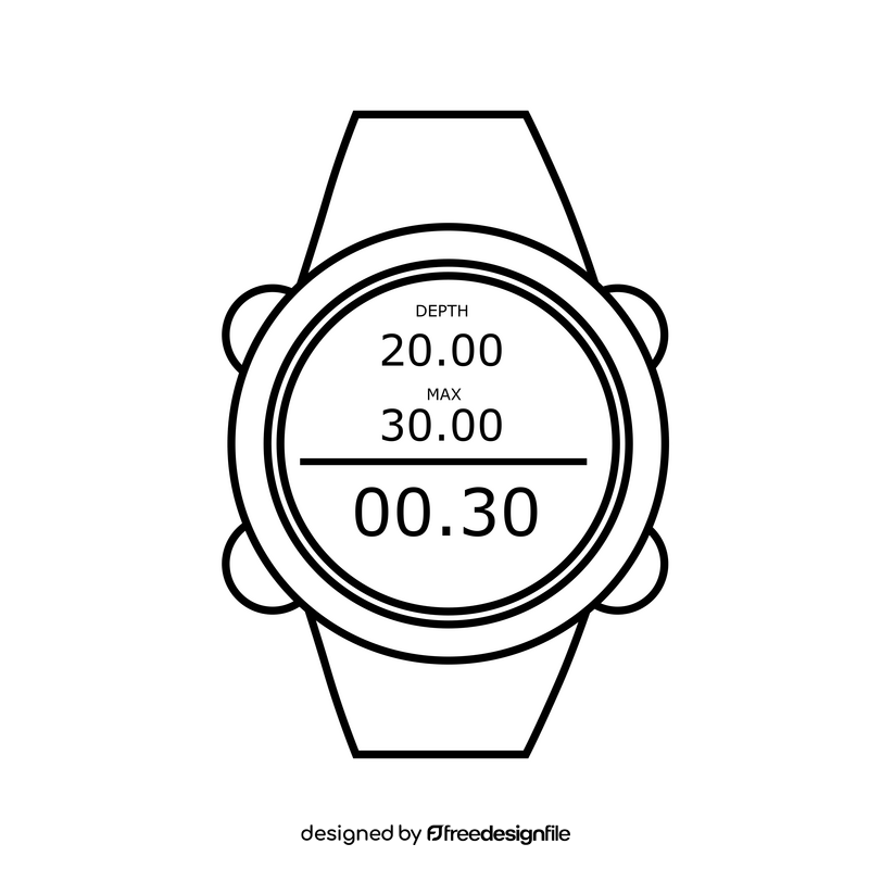 Dive computer watch drawing black and white clipart