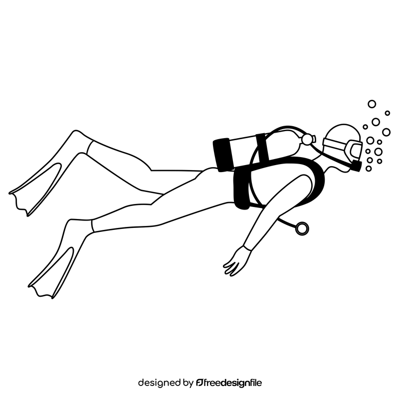 Diver drawing black and white clipart