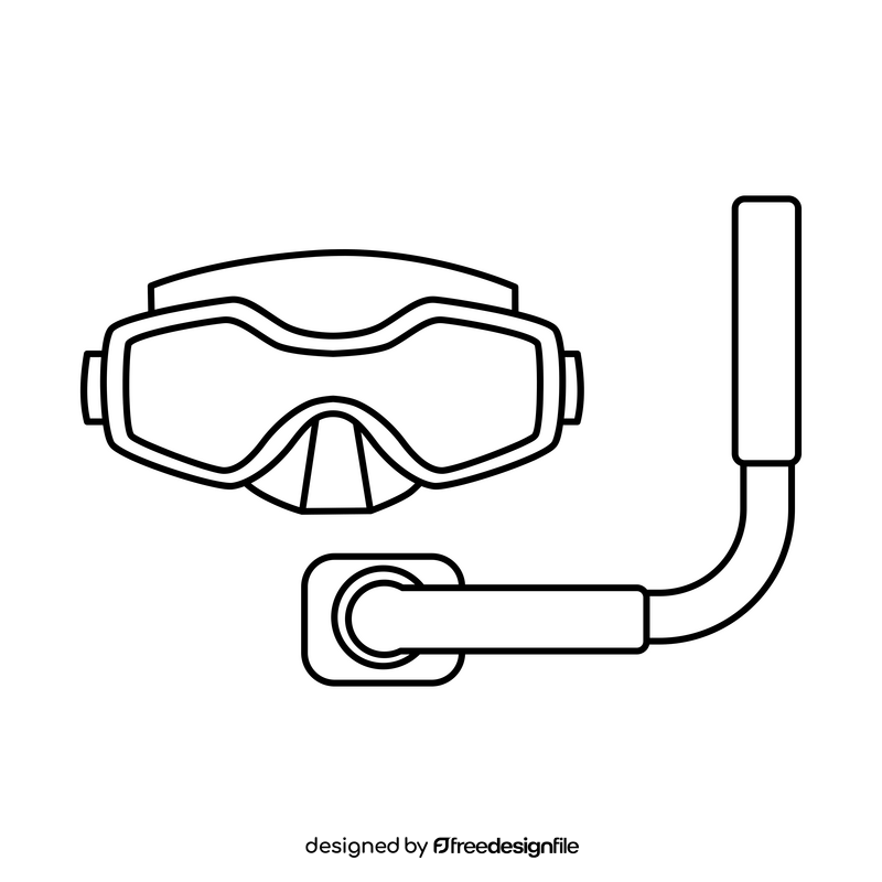 Diving snorkel mask drawing black and white clipart