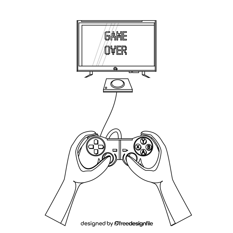 Gamer drawing black and white clipart