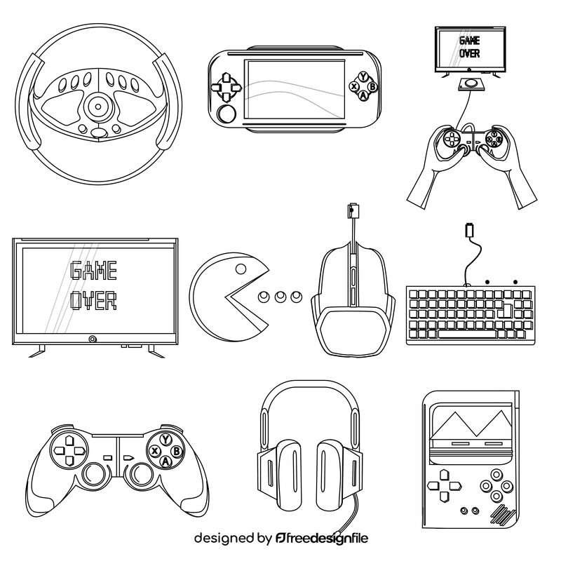 Video game icons set black and white vector