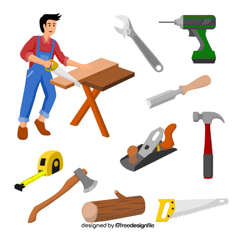 Woodworking carpentry tools set vector