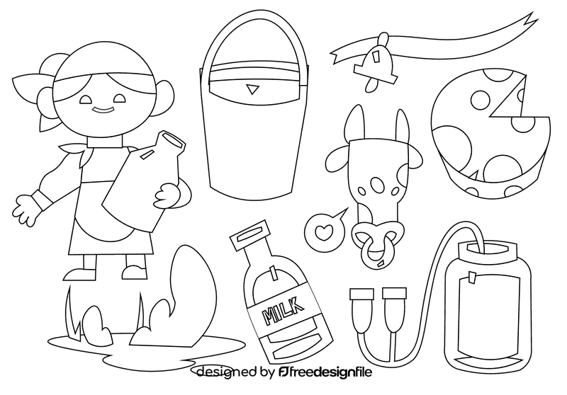Dairy farmer milking black and white vector