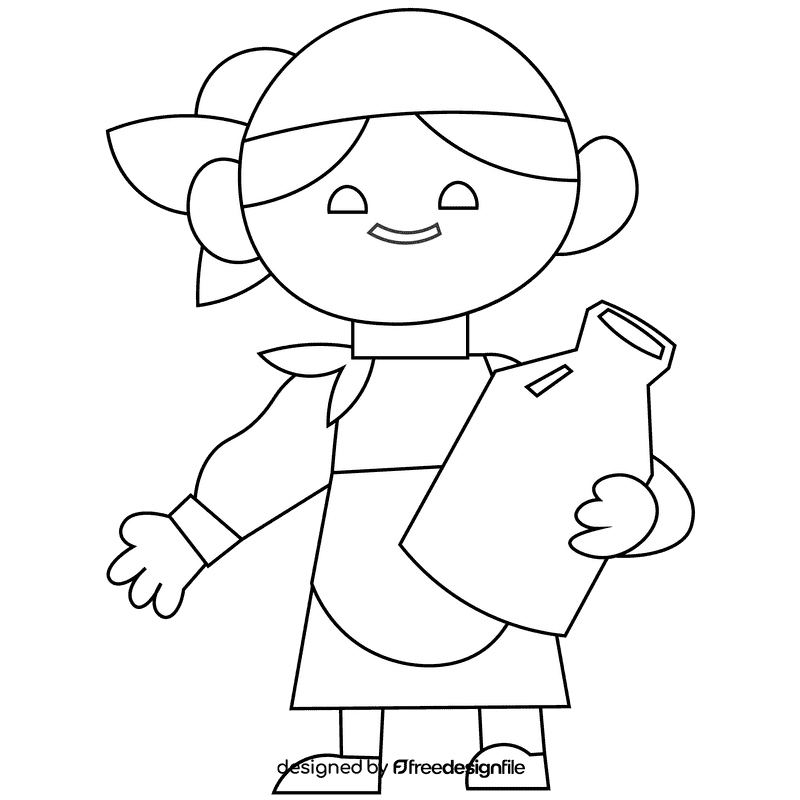 Dairy farmer milking black and white clipart