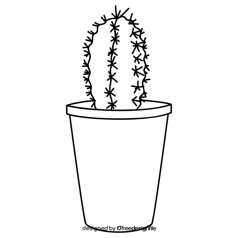 Cactus pot black and white clipart