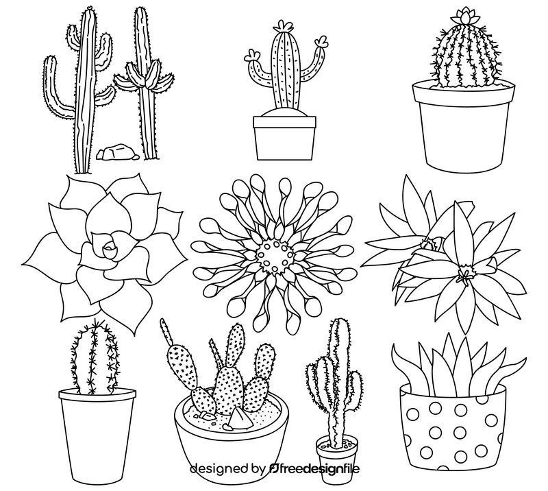 Cactus flower set black and white vector free download