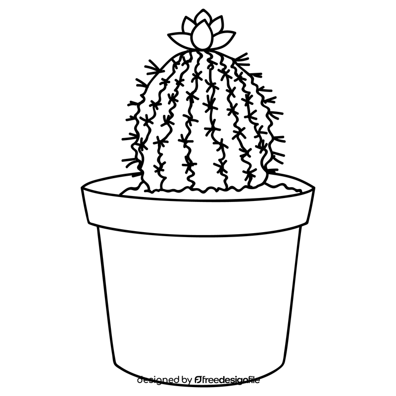Small cactus pot with pink flower black and white clipart