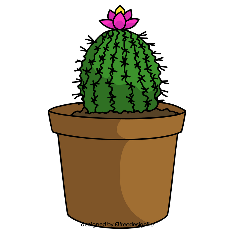 Small cactus pot with pink flower clipart