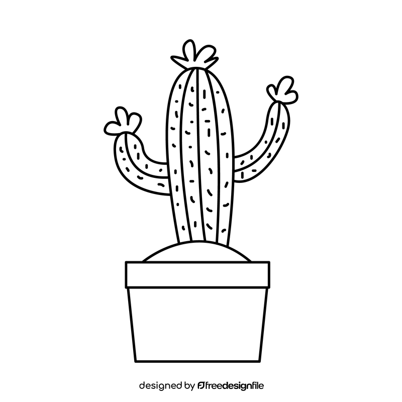 Cactus flower in pot black and white clipart