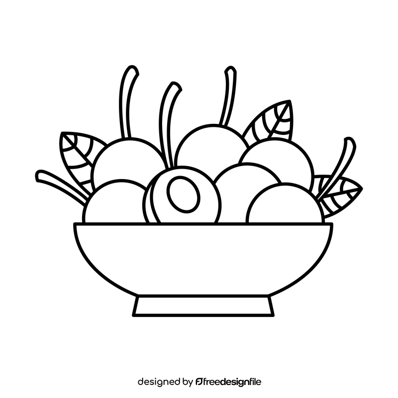 Sweet cherries on plate black and white clipart