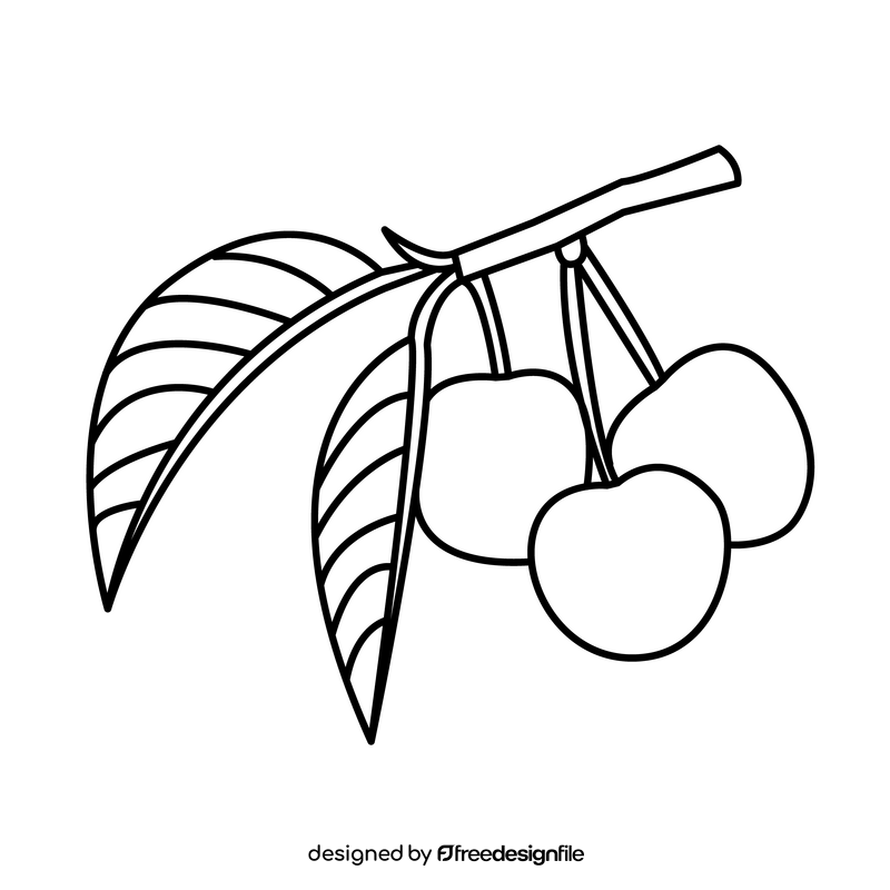 Cherry branch black and white clipart