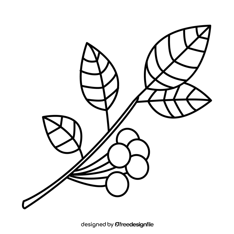 Cherry branch with leaves black and white clipart