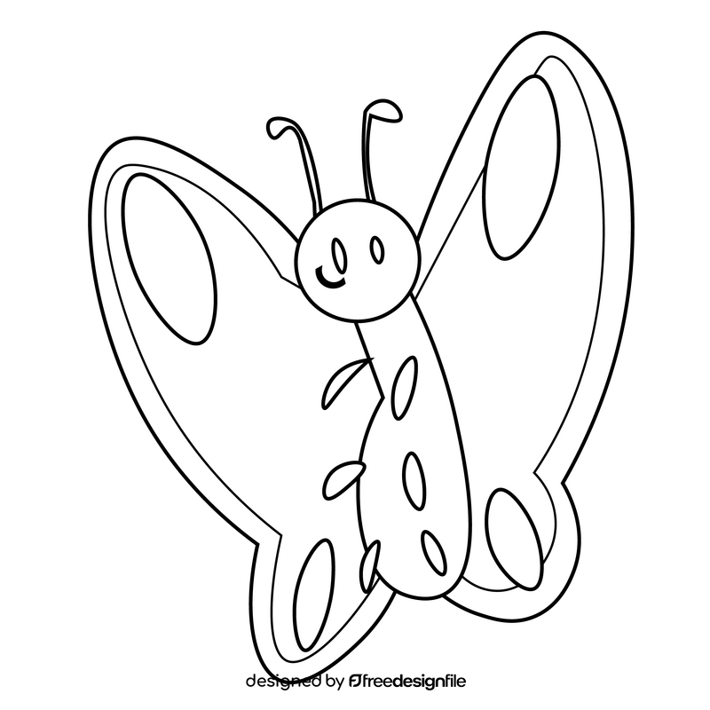 Beautiful butterfly smiling black and white clipart