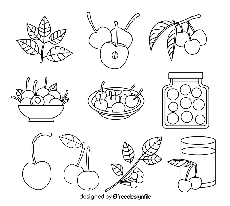 Cherry berry set black and white vector