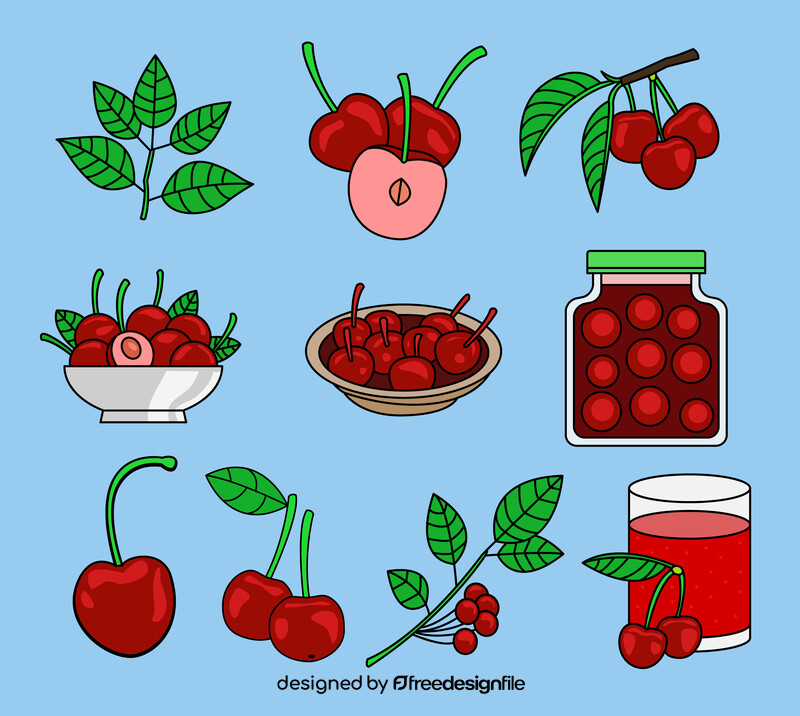 Cherry berry set vector