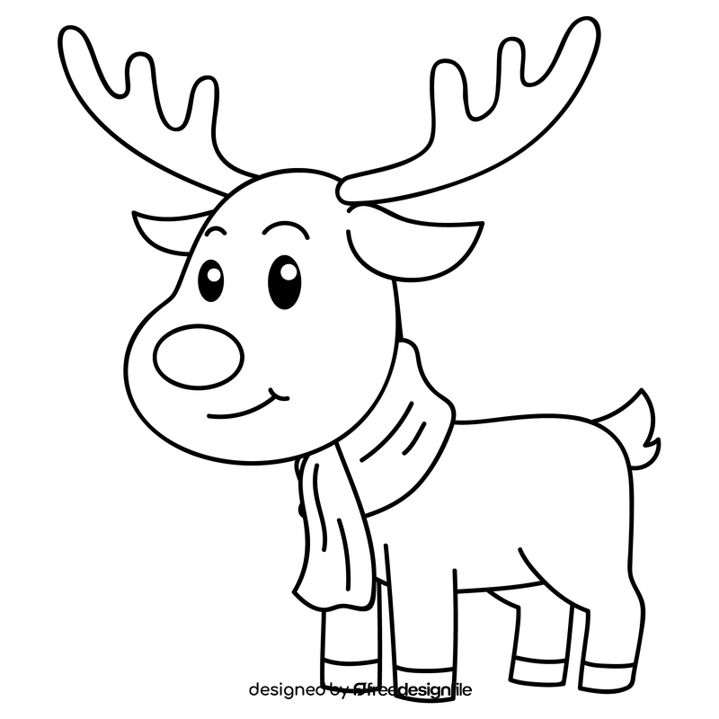 Cute christmas deer cartoon drawing black and white clipart