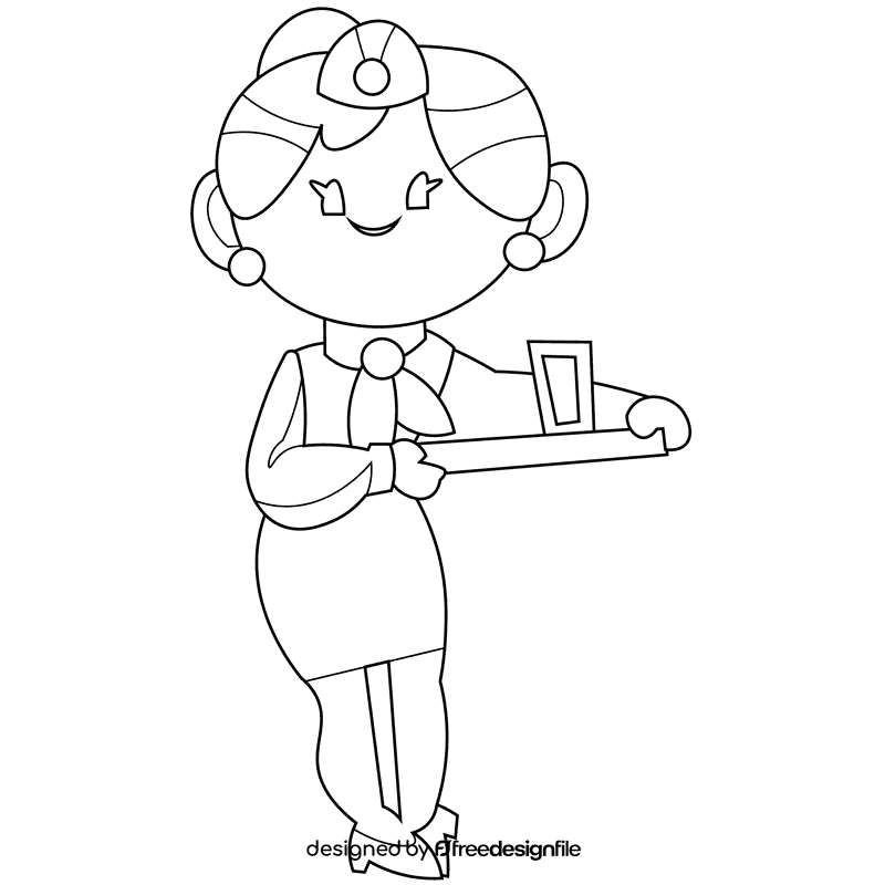 Stewardess black and white clipart
