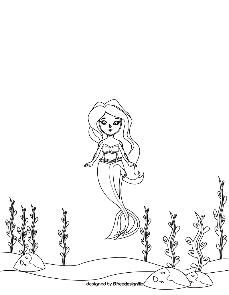 Cute mermaid black and white vector