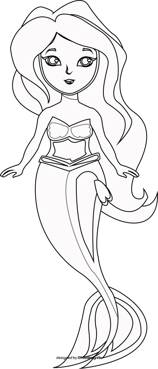 Cute mermaid black and white clipart
