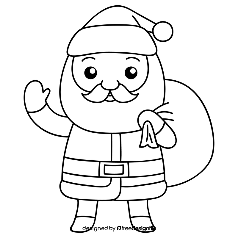Christmas Santa cartoon drawing black and white clipart
