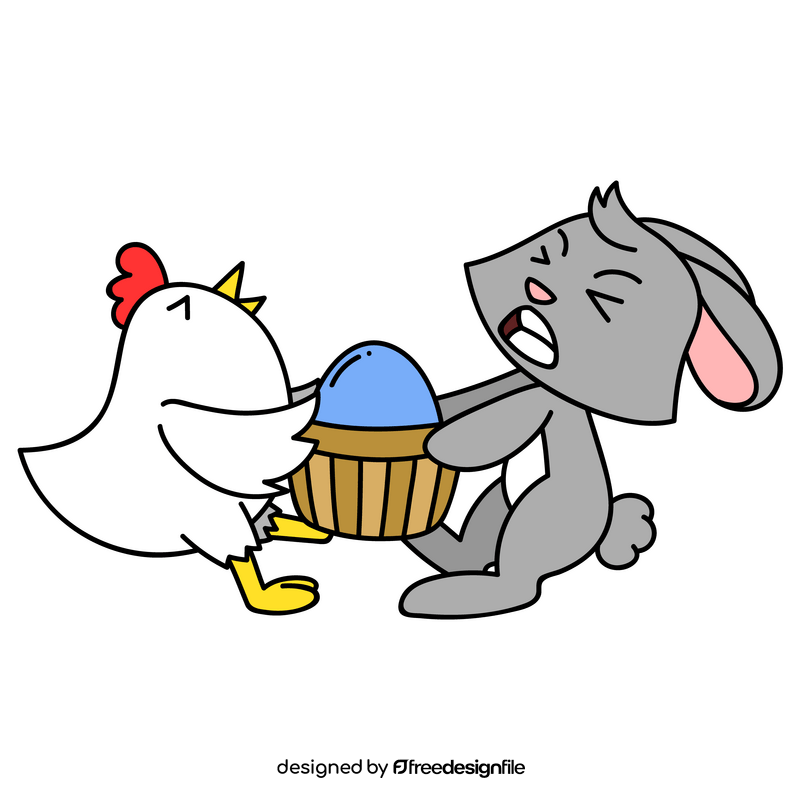 Easter chicken vs bunny cartoon drawing clipart