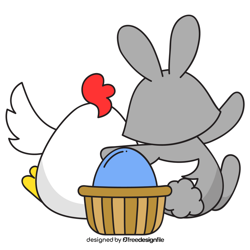 Happy easter chicken and rabbit drawing clipart