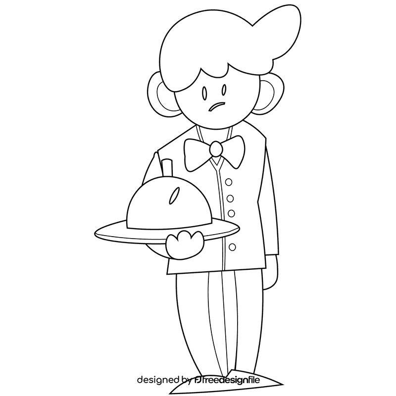Waiter black and white clipart