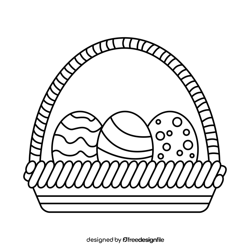 Colorful easter eggs in the basket black and white clipart