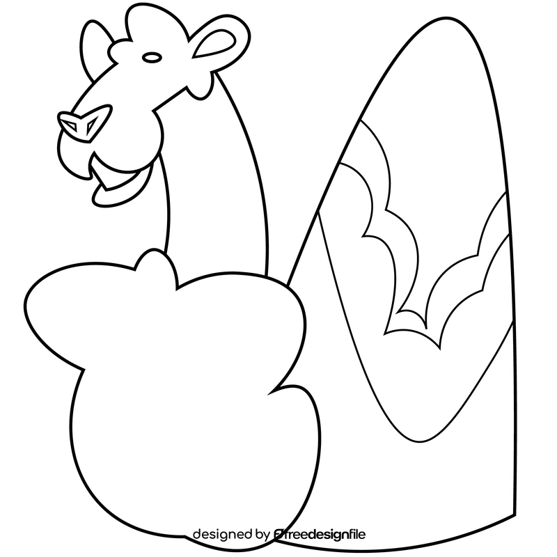 Egyptian camel decorated with bright carpet black and white clipart