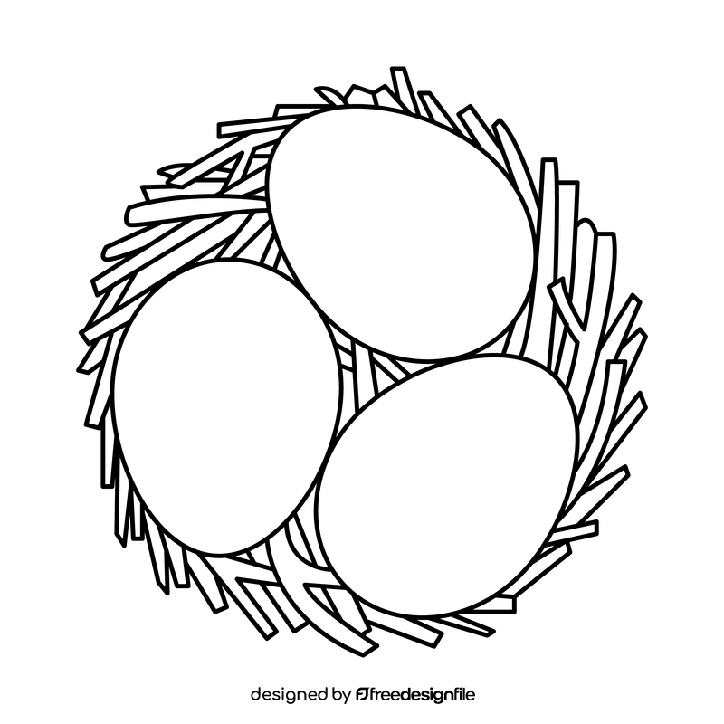Easter eggs nest drawing black and white clipart