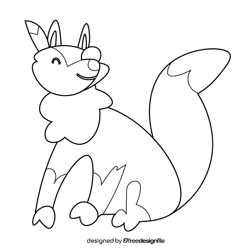 American fox black and white clipart