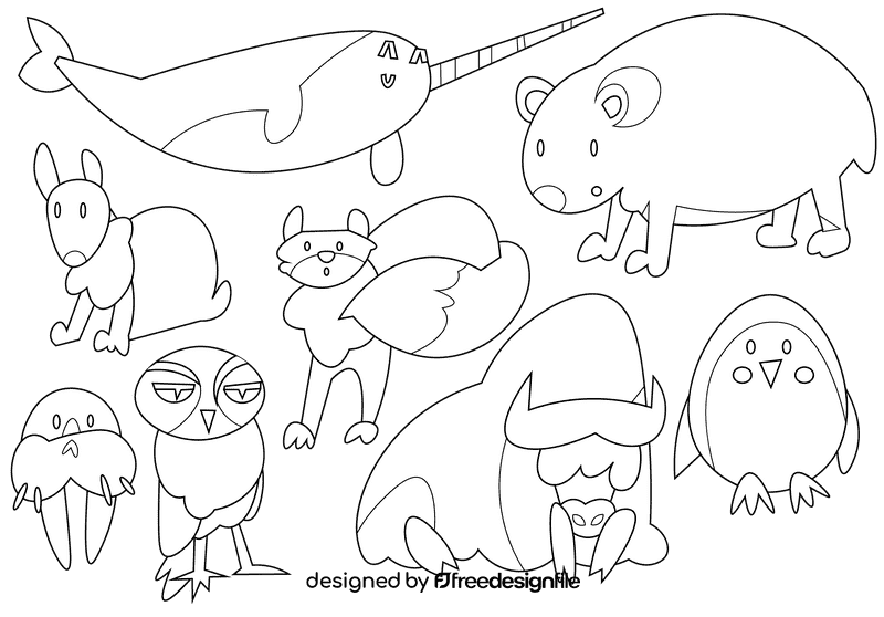 Arctic animals black and white vector