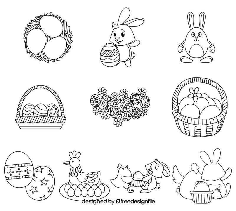 Happy easter set black and white vector