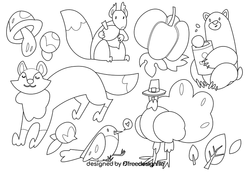Autumn animals black and white vector