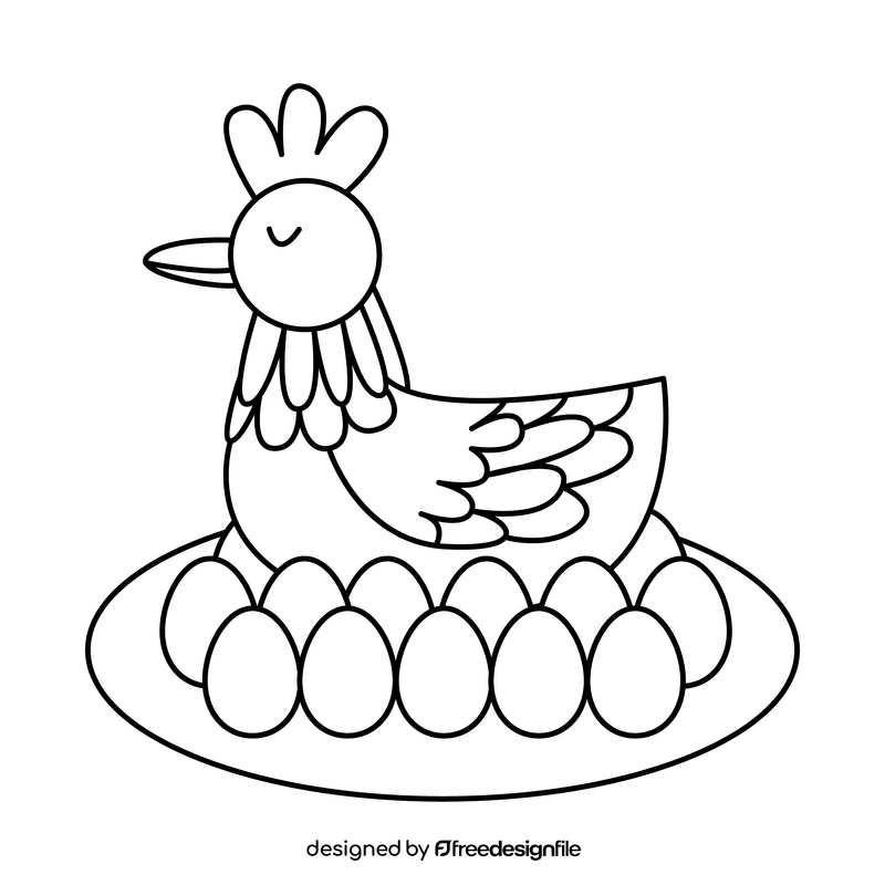 Easter chicken colorful eggs black and white clipart