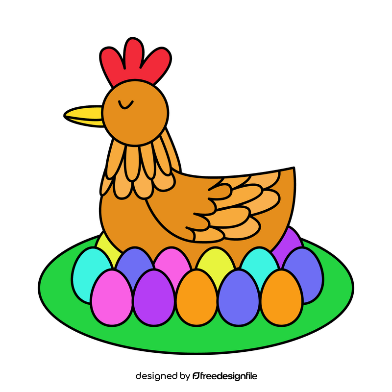 Easter chicken colorful eggs clipart