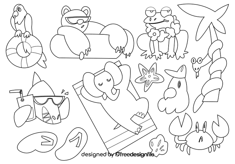 Beach animals black and white vector