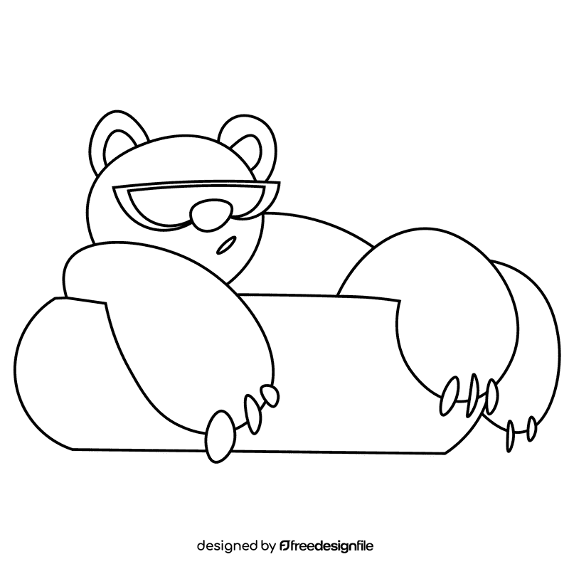 Beach bear black and white clipart