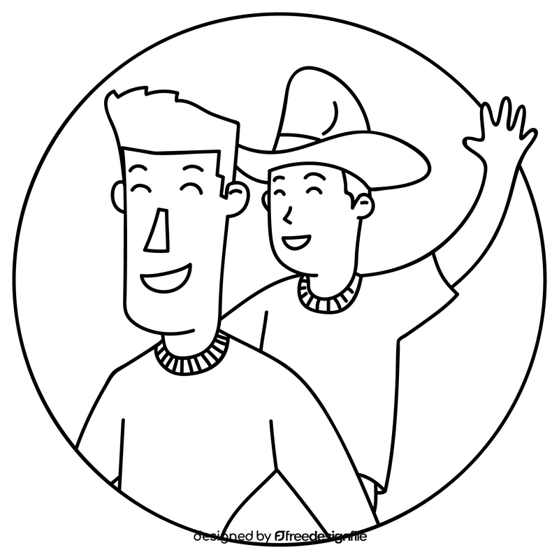 Happy Fathers Day dad and son cowboy black and white clipart