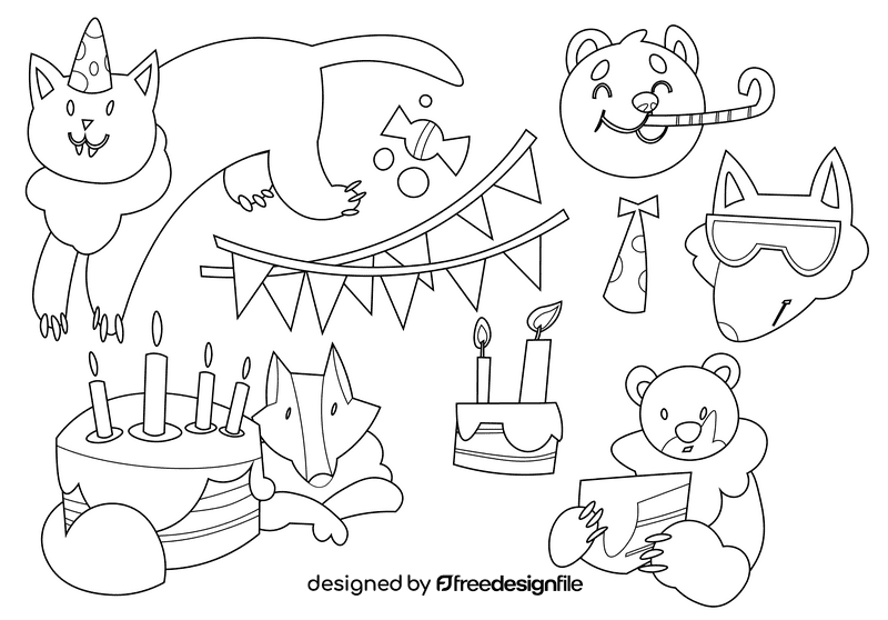 Birthday animals black and white vector