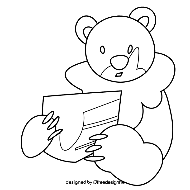 Birthday bear black and white clipart