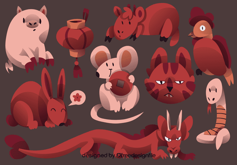 Chinese calendar animals vector