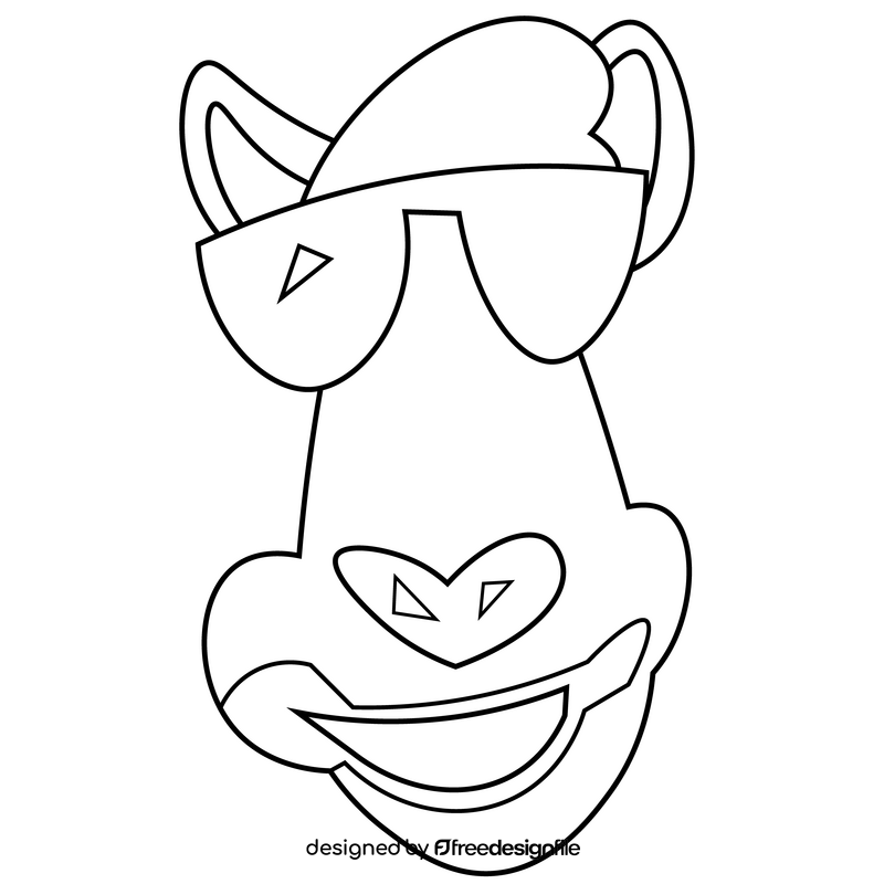 Cool cartoon camel with glasses black and white clipart