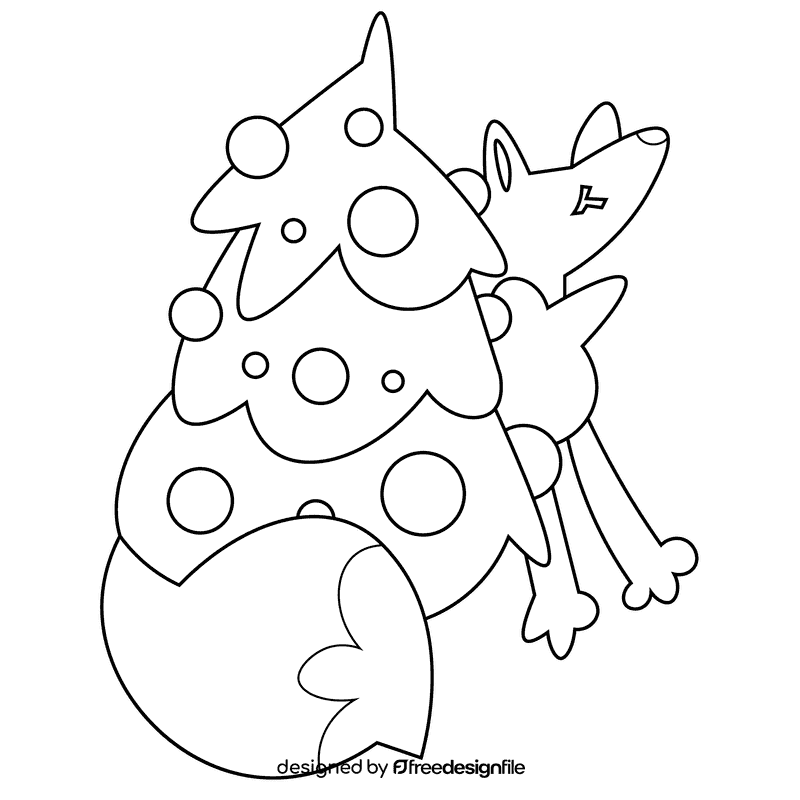 Christmas fox black and white clipart