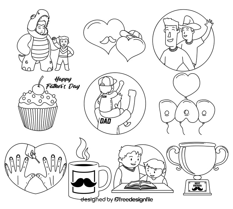 Happy fathers day cliparts set black and white vector