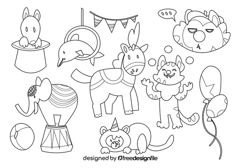 Circus animals black and white vector